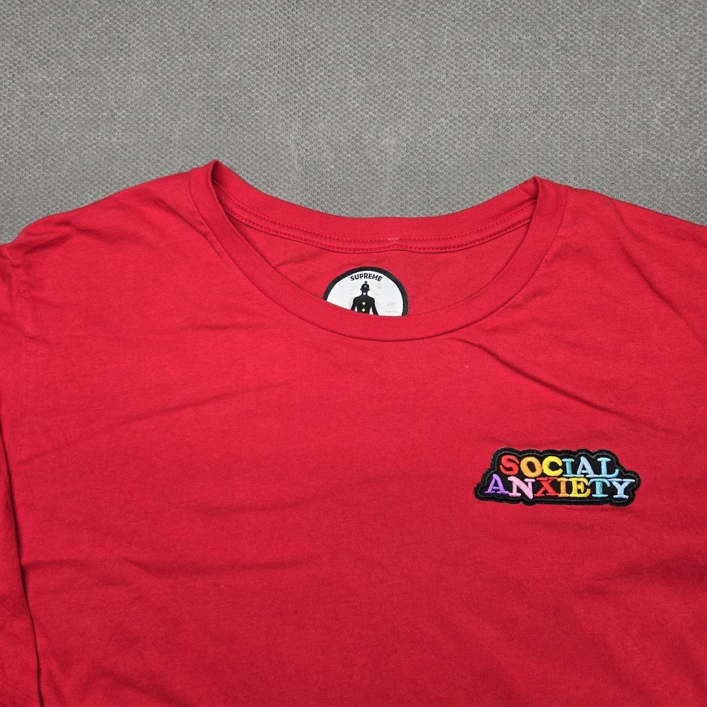 Supreme Shirt Mens XL Red Long Sleeve Social‎ Anxiety Embroidered Logo Tee - Picture 3 of 16